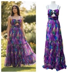 Loragal Summer Print Cutout Slip Maxi Dress